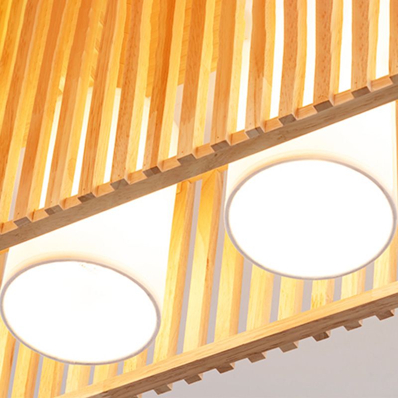 Rectangle Wooden Ceiling Mount Light Asian Style LED Flush Mount Ceiling Light