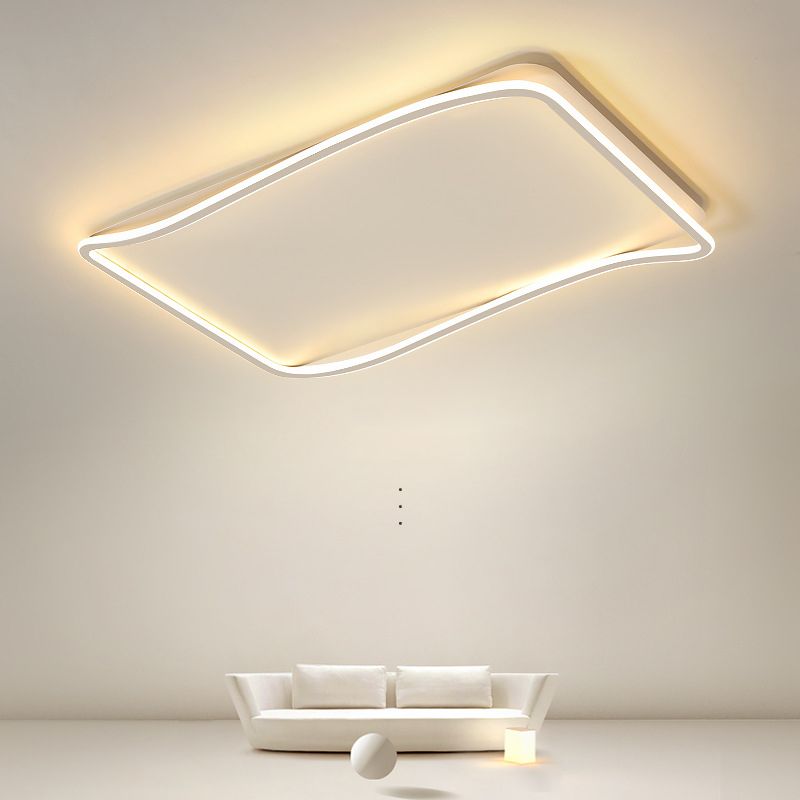 Rectangular Flush Mount Light Modern Style Metal 1 Light Led Flush Ceiling Lights  in White