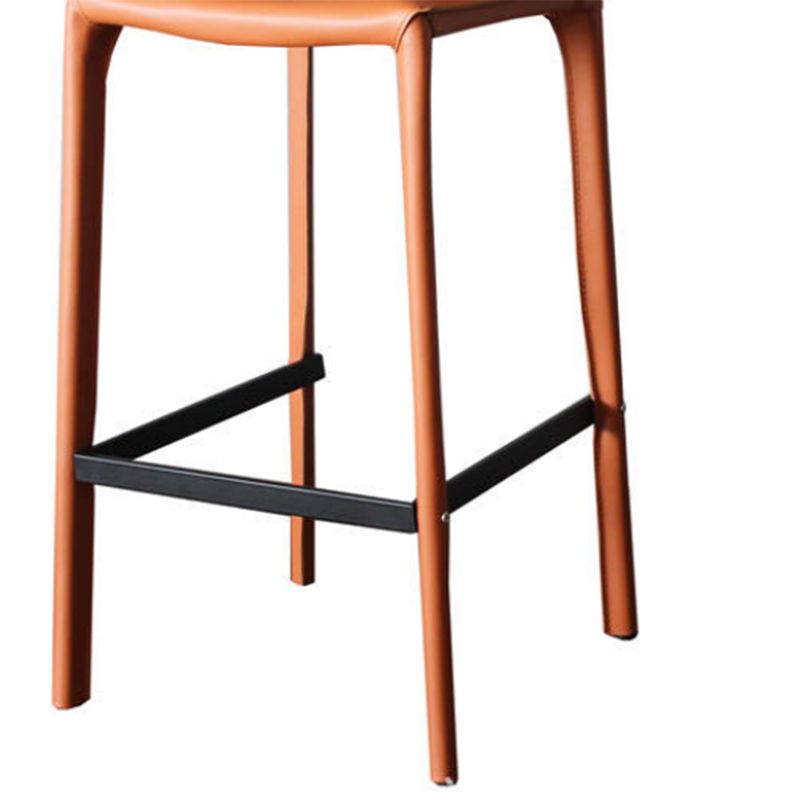 Modern Faux Leather Counter Stool Square Low Back Bar Stool with Footrest