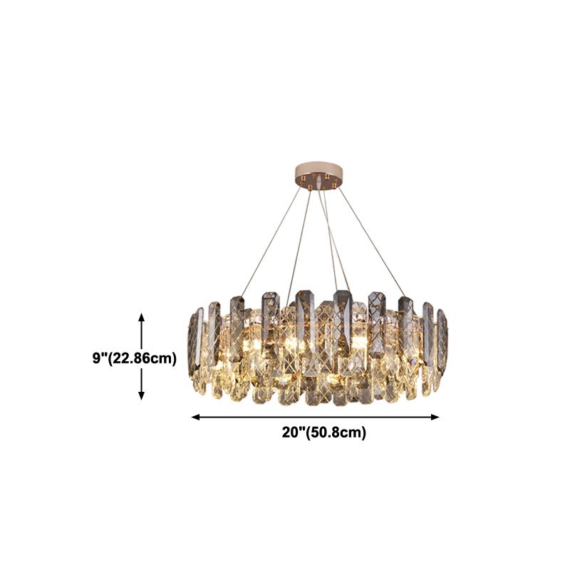 Wheel Shape Pendant Chandeliers Contemporary Style Crystal Chandelier Lights in Grey