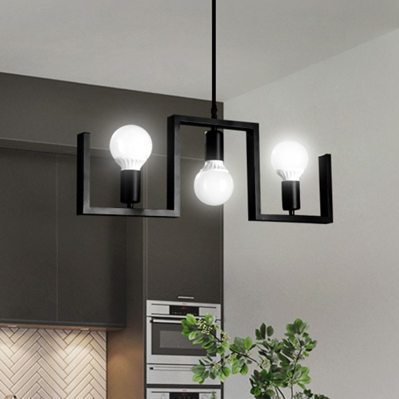 Bulbo esposto classico a sospensione appeso a sospensione 3 luci in metallo isola illuminazione in nero