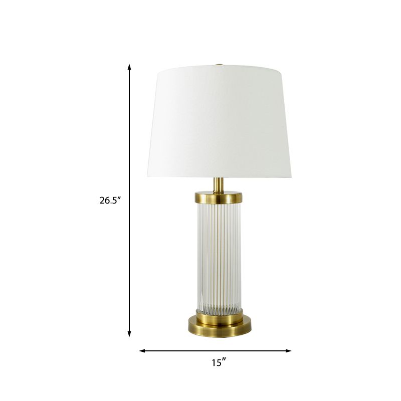 Lampada da tavolo moderna a 1 lampadina, luce dorata, a fiamma larga, piccola lampada da scrivania con paralume in tessuto