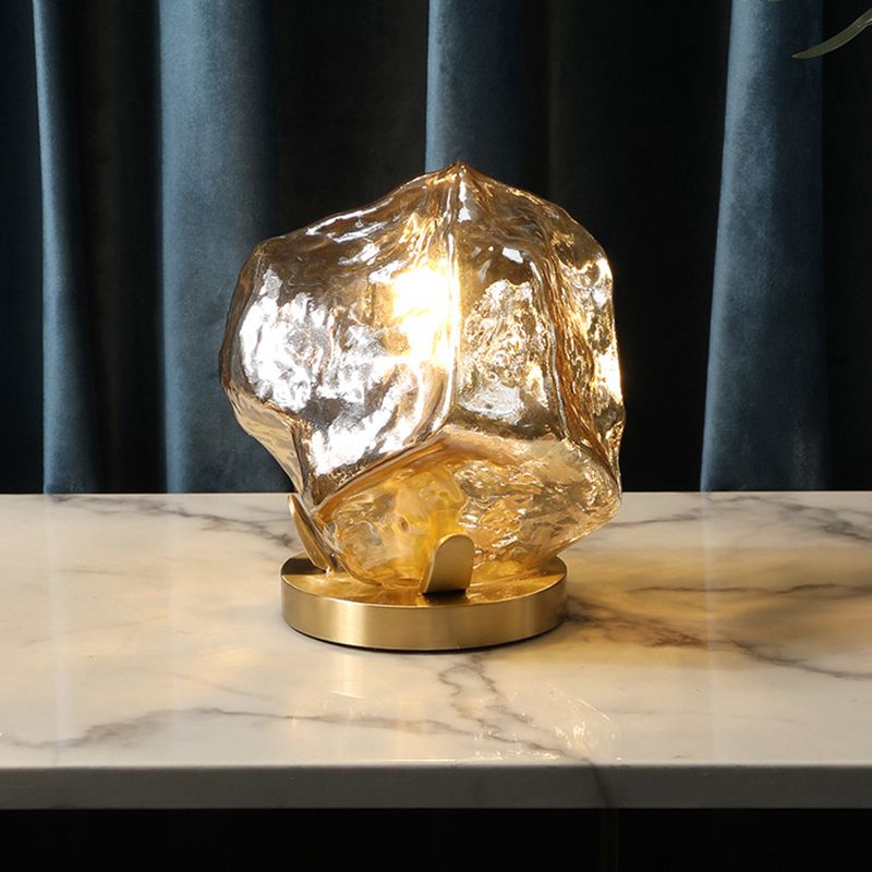 Lampada da tavolo a forma di gemma d'oro Lampada da notte moderna a 1 luce cognac/vetro trasparente per soggiorno