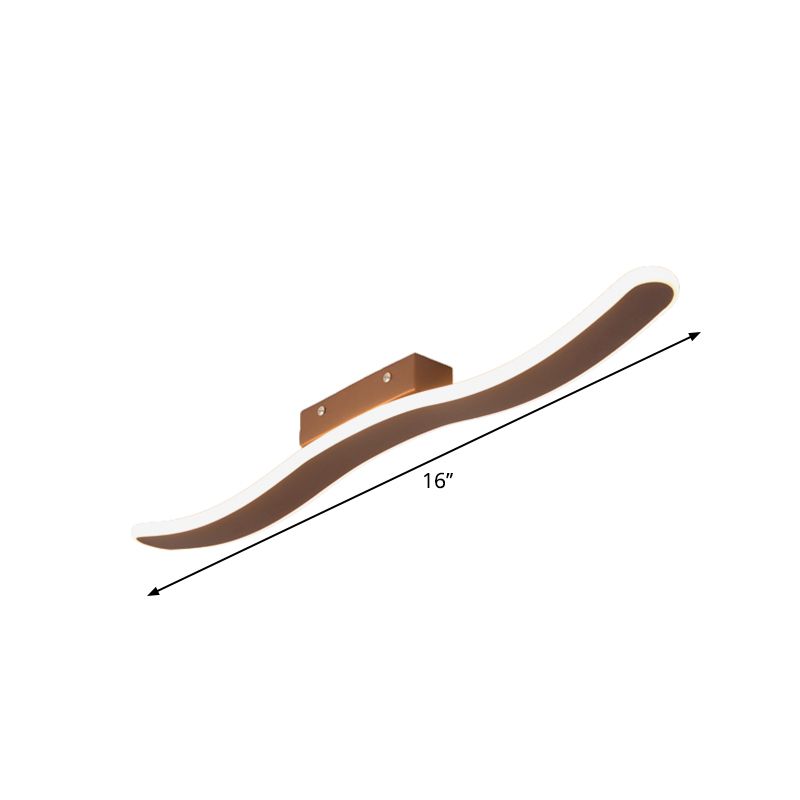 Contemporary Curved Linear Flush Mount Metallic LED Hallway Ceiling Light Fixture in Coffee