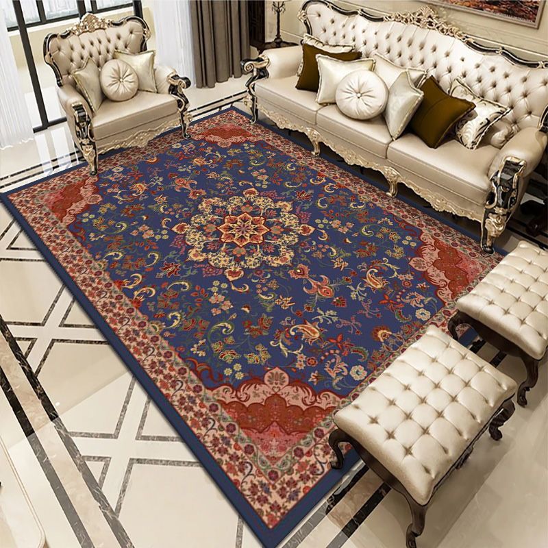 Multicolored Area Rug Traditional Floral Print Carpet Non-Slip Backing Carpet for Living Room
