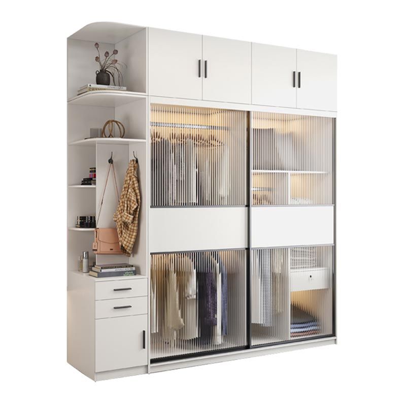 Contemporary Style Wardrobe Glass 2-Door Wardrobe Closet with Shelves