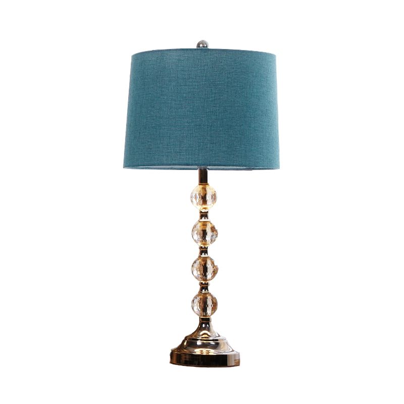Lampada da tavolo tradizionale in tessuto con luce notturna a 1 luce in bianco/marrone/blu per soggiorno con sfera di cristallo