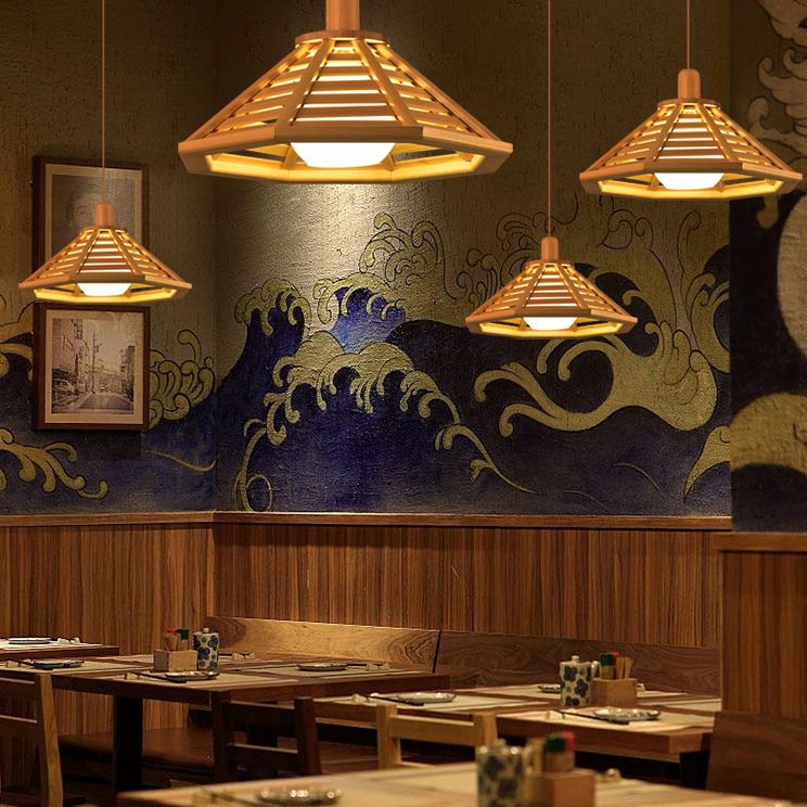Japanse stijl houten huis kroonluchter handgemaakte houten hanglamp voor bar balkon