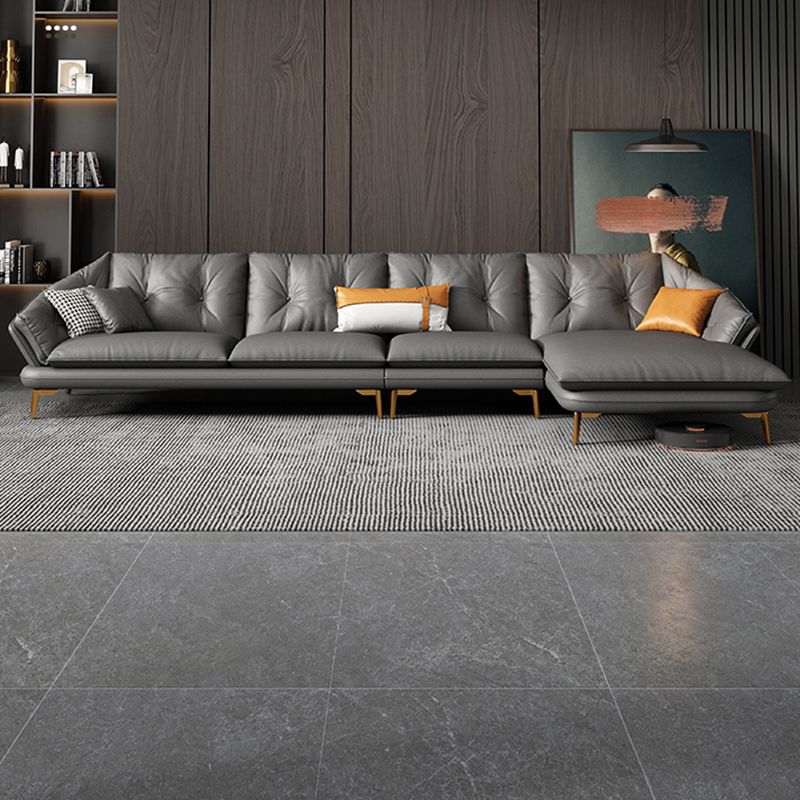 Modern 4-seat Faux Leather Sofa & Chaise Grey Sloped Arm Sofa