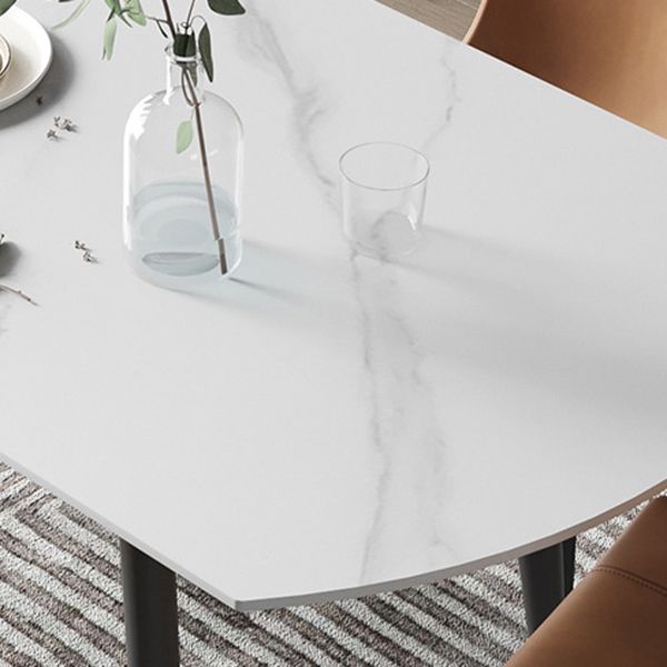 Modern Sintered Stone Dining Table White Round Table with Black Frame for Home