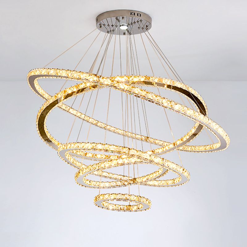 Contemporary Tiered LED Hanging Ceiling Lights Gold Crystal Pendant Chandelier for Living Room