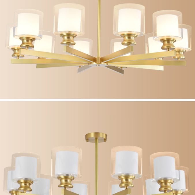 Contemporary Style Cylinder Clusters Pendant Glass Living Room Chandelier Pendant Light in Gold