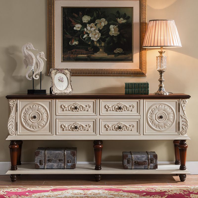 Mid-Century Modern 2-Door Accent Cabinet 33" Tall Distressed Wood Chest with Drawers