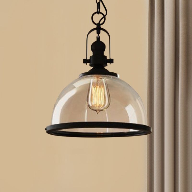 Glasscheibe-Form-Federlampe Industrie 1-Licht Bistro Bar Anhänger Beleuchtung in Schwarz