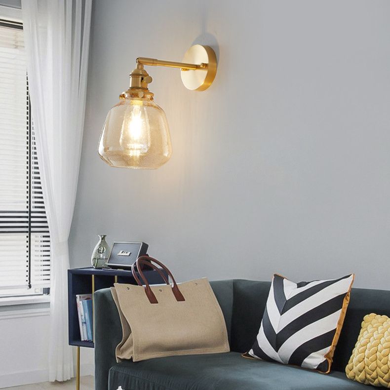 Nordic Style Brass Wall Light Bowl Shape Wall Sconce with Glass for Bedroom