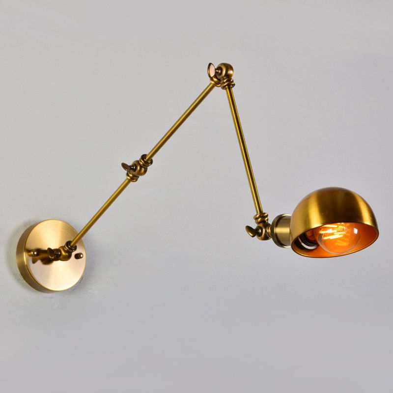 Adjustable 3-Joint Arm Iron Wall Lighting Vintage 1 Bulb Studio Wall Mount Light with Dome Shade in Gold