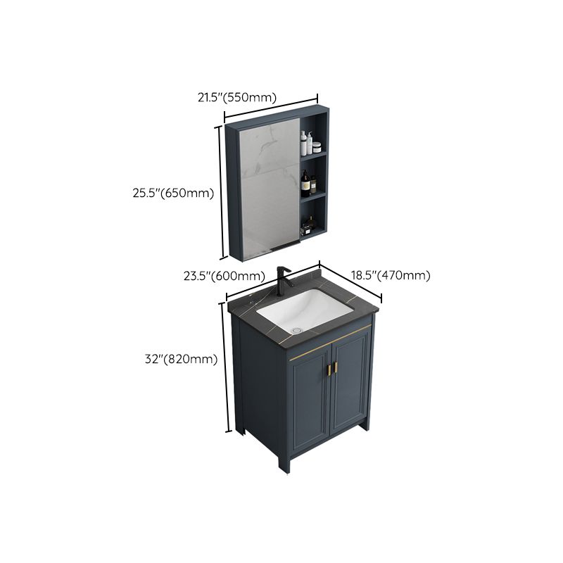 Blue Bathroom Vanity Metal Frame Single Sink Rectangle Mirror Bath Vanity with 2 Doors