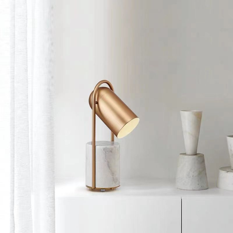 Gold Plated Cylindrical Table Light Post-modern 1 Head Metal Night Lamp with Marble Base