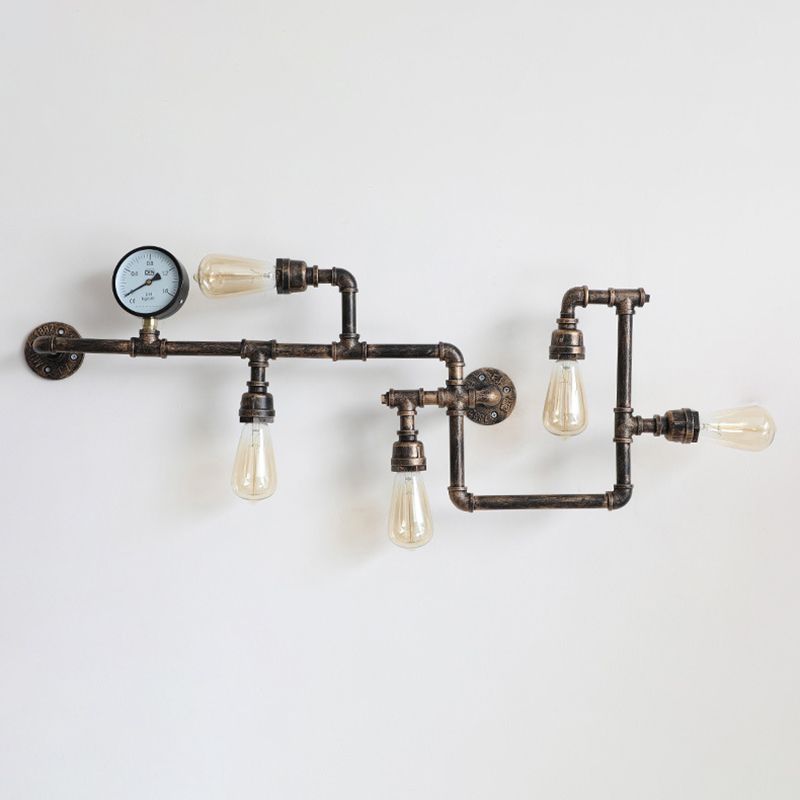 Iron Water Pipe Wall Lights Industrial 5 Head Wall Mount Fixture