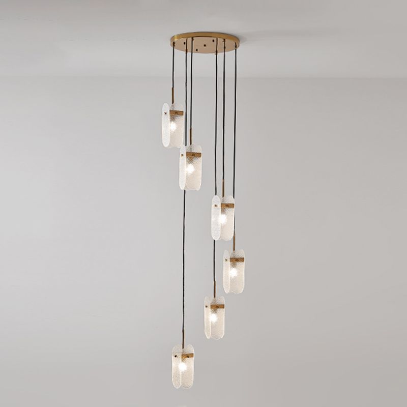 Minimalist Oval Panel Multi Light Pendant Glass Staircase Hanging Lighting Fixture