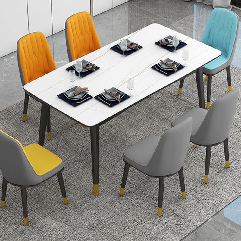 Rectangular Sintered Stone Dining Table Luxury 4 Legs Furniture in Matte Finish for Home