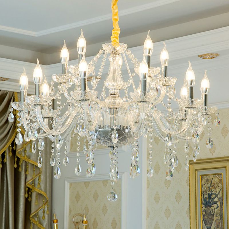 Baroque Candelabra Chandelier Clear Crystal Pendant Light Fixture for Dining Room