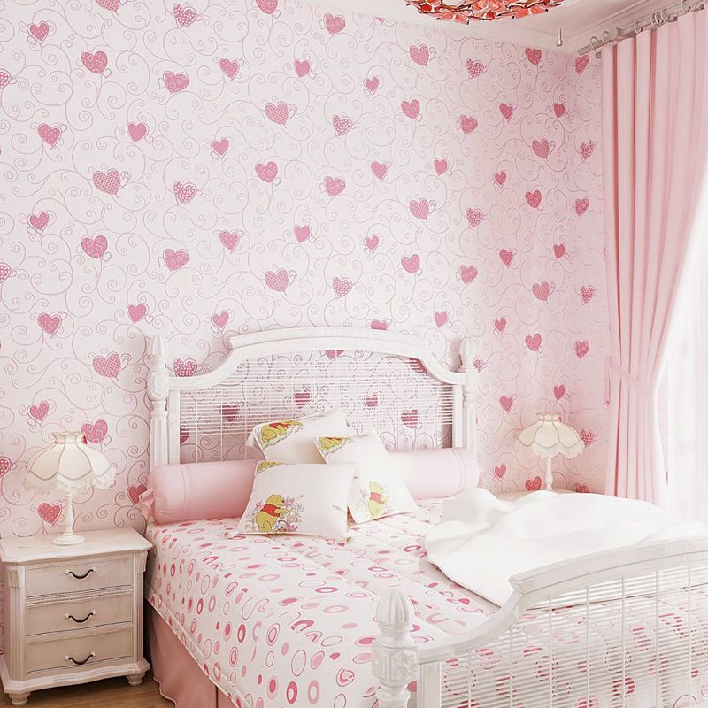 Embossed Heart Wallpaper for Children Non-Woven 20.5 in x 10 ft Romantic Contemporary Non-Pasted Wall Decor