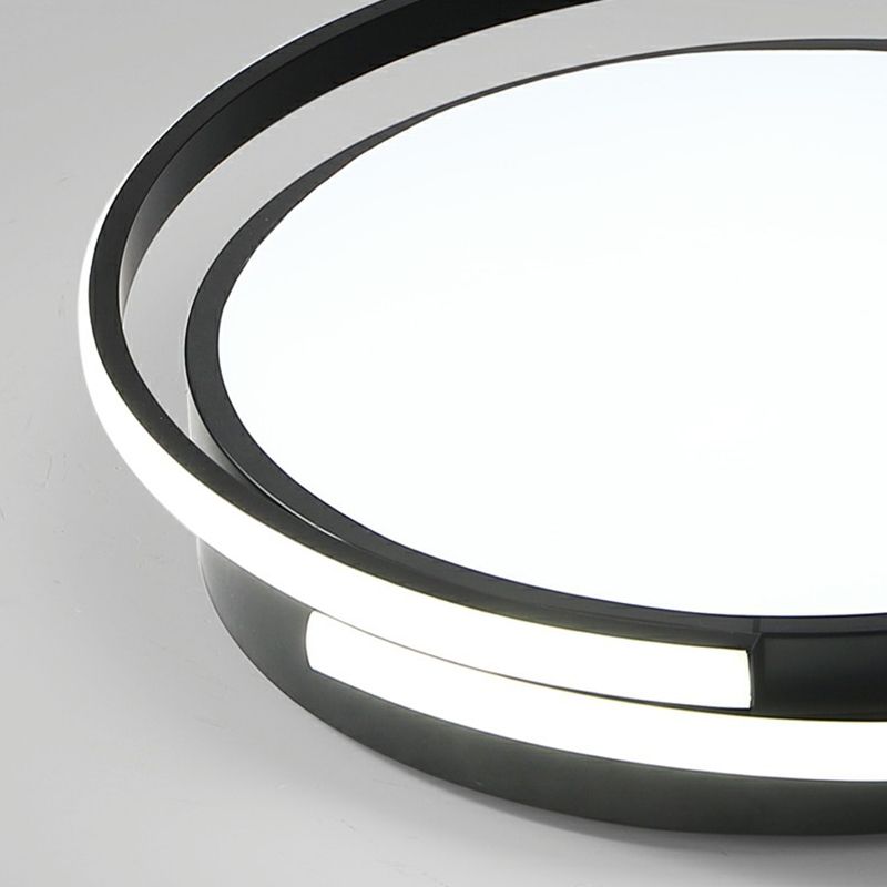 Black Round LED Ceiling Lamp Minimalism Acrylic Flush Mount Light Fixture with Halo Ring