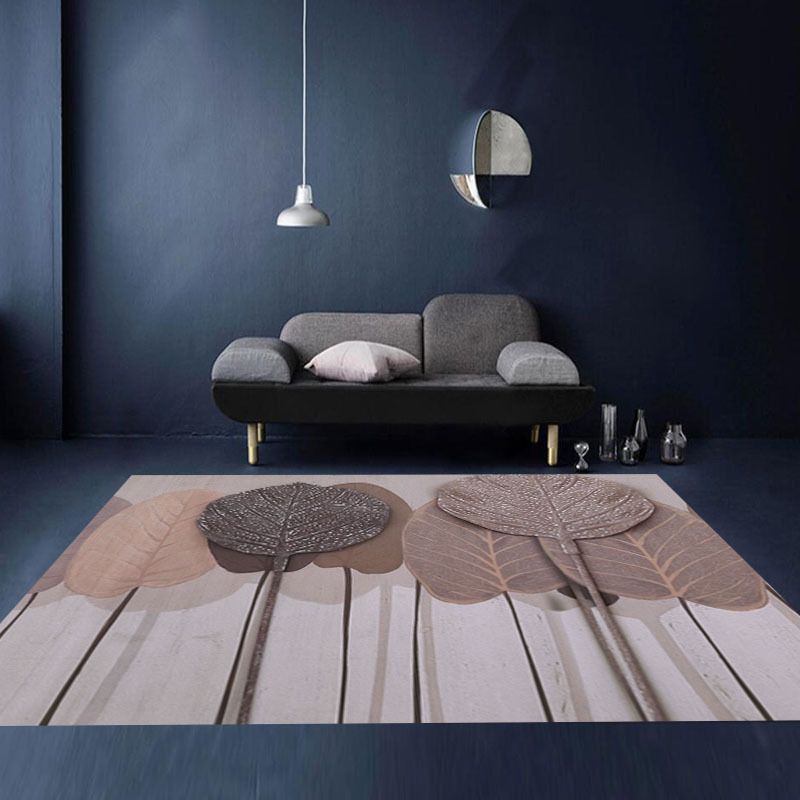 Stylish Green Area Rug Plant Pattern Polyester Area Carpet Anti-Slip Easy Care Rug for Home Decor