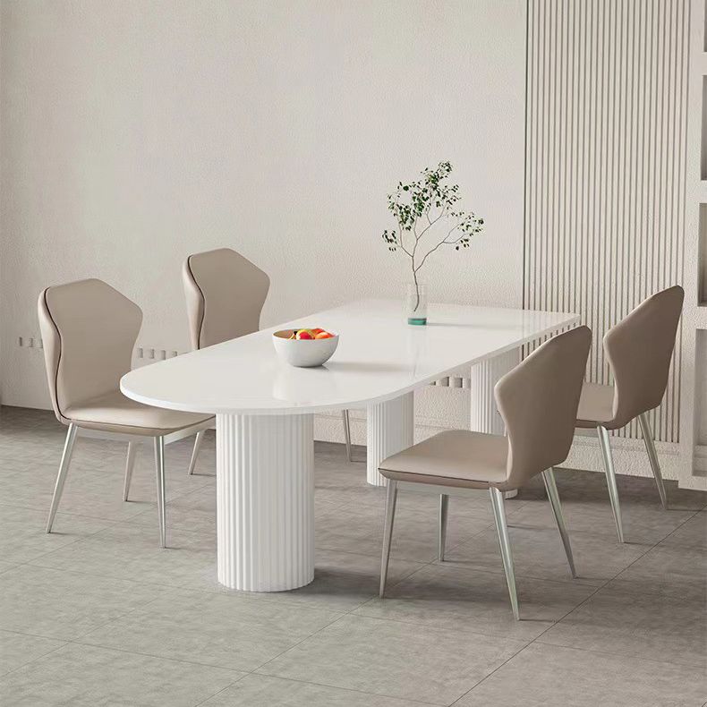 White Sintered Stone Top Dining Table Modern Free Form Iron Base Table