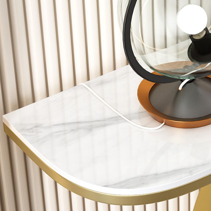 Glam 11.81" W Console Table Stone Half Moon Accent Table with 1 Shelf