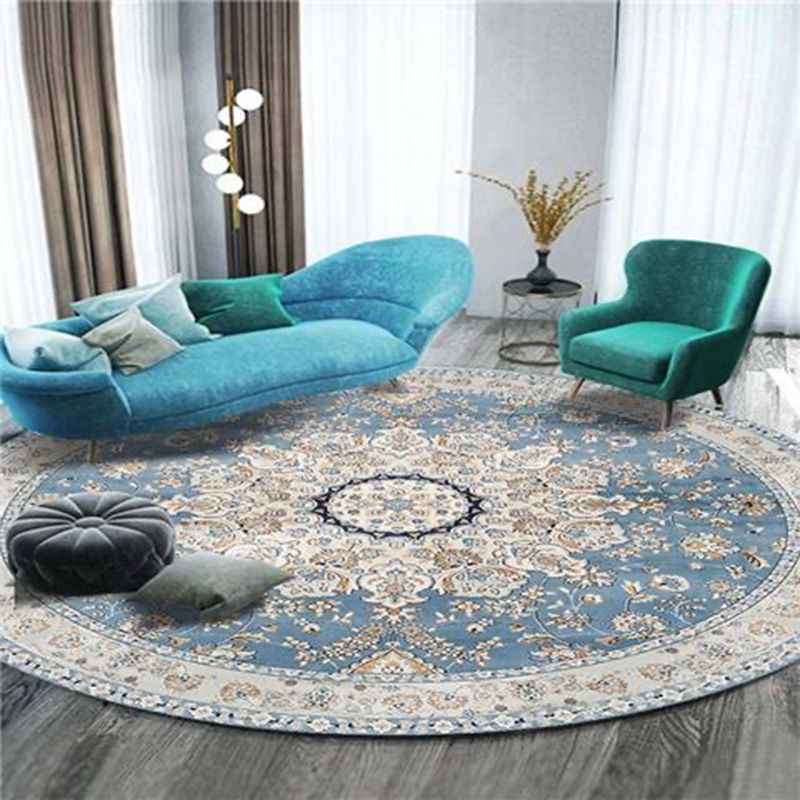 Round Medallion Print Rug Retro Polyester Carpet Stain Resistant Area Rug for Living Room