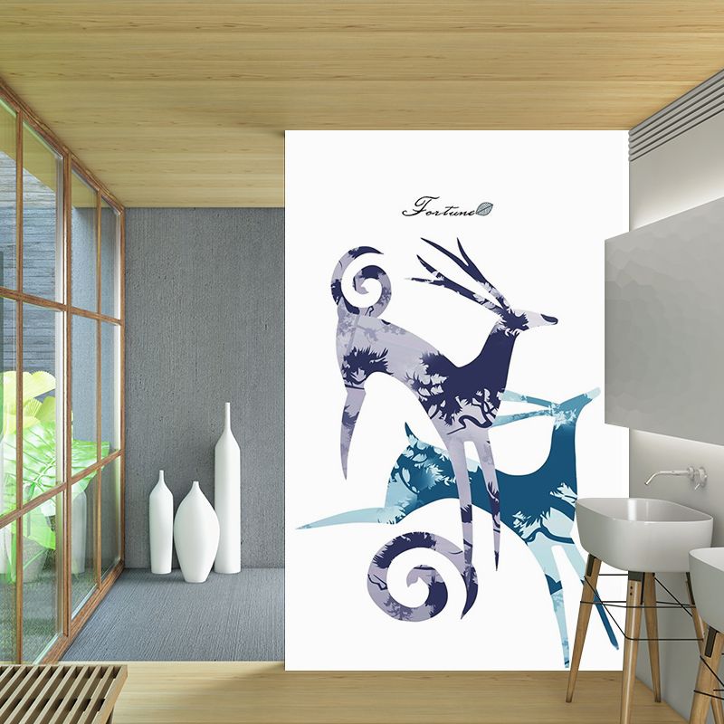 Whole Elk Painting Mural Wallpaper Blue and Purple Non-Woven Wall Decor, Stain Resistant, Custom-Print