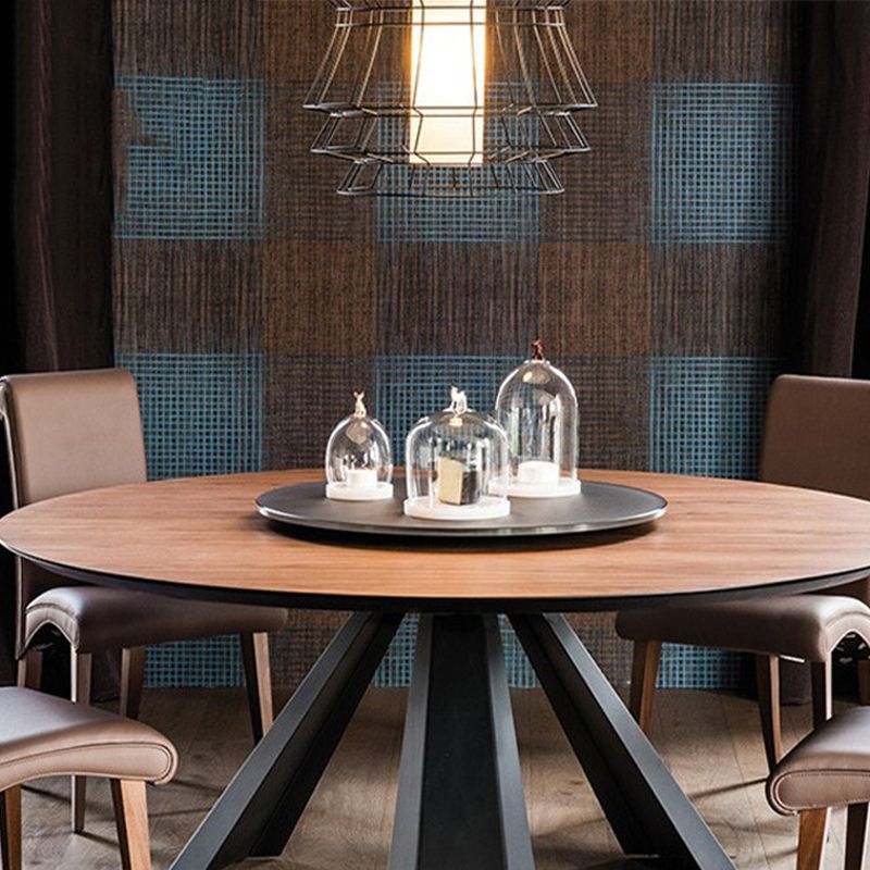 Modern Wood Top Dining Room Collection Round Pedestal Convertible Dining Table
