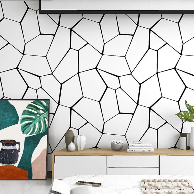 Crackle Look Wallpaper Roll Modern Compact Geometric Wall Art in White, 31' x 20.5"