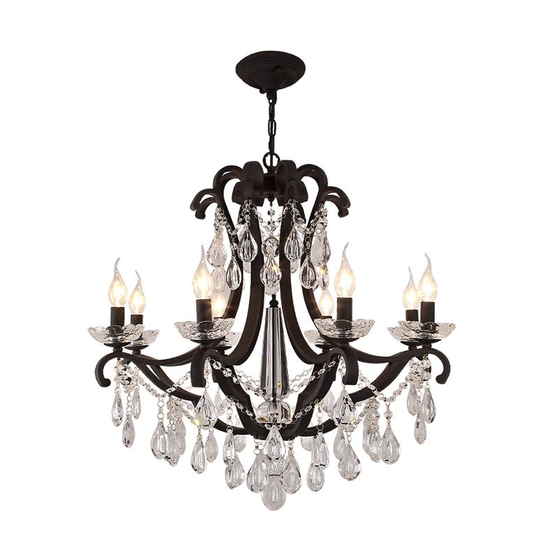 European Style Chandelier Light Crystal Multi Head Black Pendant Light for Living Room