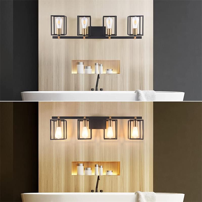 Black 1/2/3/4-Light Modern Bathroom Vanity Light Metallic Bath Bar