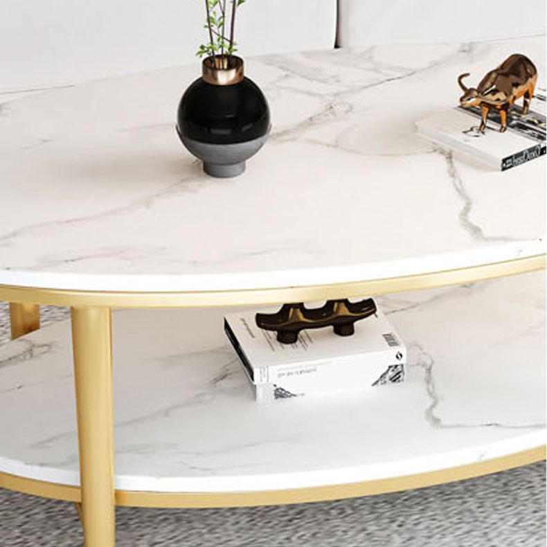 Glam Iron 4 Legs Cocktail Table with Shelf Oval Slate Top Coffee Table