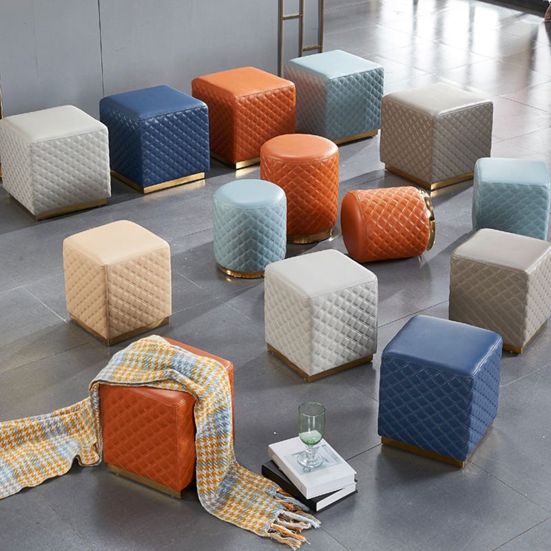 Glam Pouf Ottoman Genuine Leather Upholstered Solid Color Square Ottoman