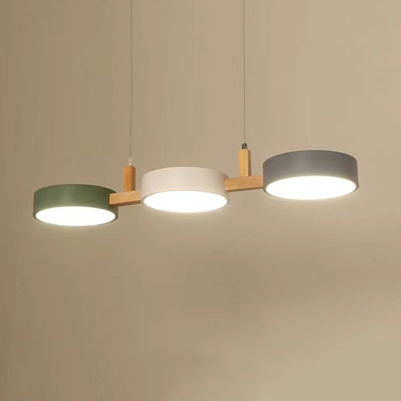 3-Light LED Island Light in Modern Creative Style Wooden Macaron Pendant Light with Acrylic Shade