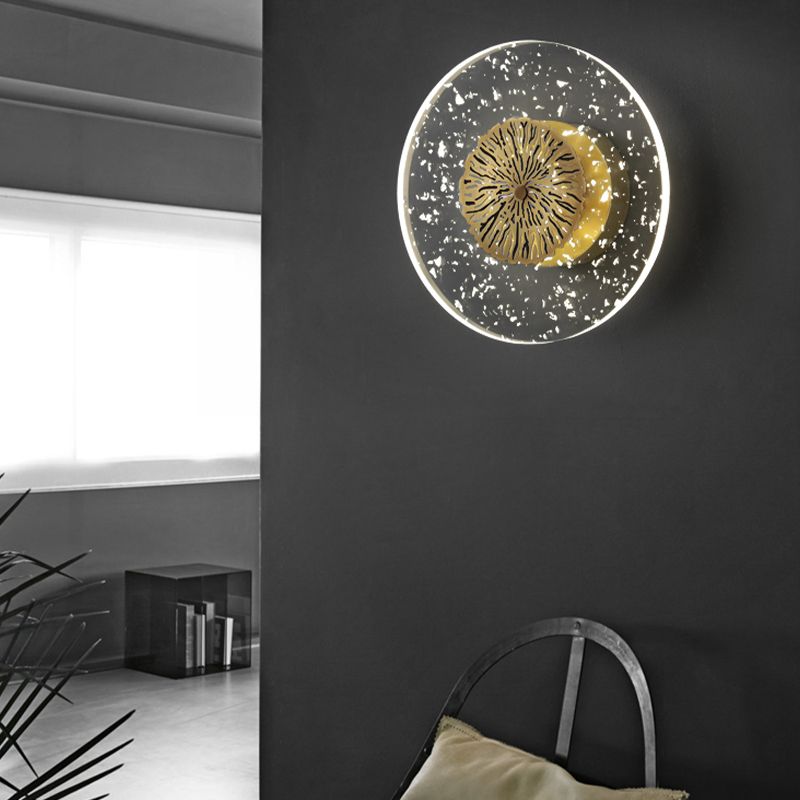 Modern Metal Wall Sconce Circular Shape Wall Light with Acrylic Shade for Bedroom