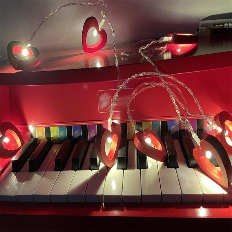 Wooden Heart Shaped String Light Decorative LED Festive Light for Wedding Party