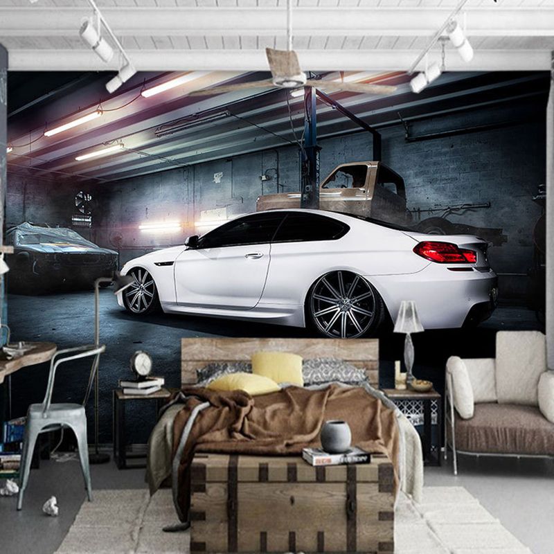 Decorazione murale originale per auto e fabbrica, decorazione da parete per negozio di auto da parete bianca e blu, dimensioni personalizzate disponibili