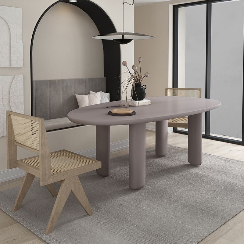 Modern Solid Wood Dining Table Oval Wooden Table with 4 Legs
