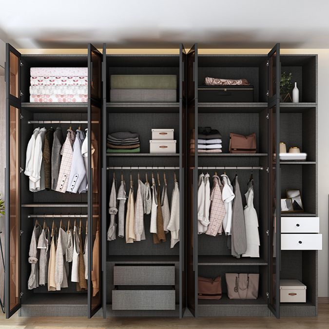 Contemporary Glass Wardrobe Soft Close Door Wardrobe Closet for Bedroom