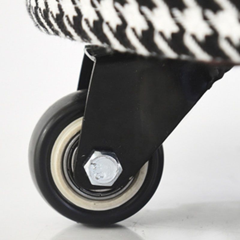 Cotton Blend Ottoman Houndstooth Pattern Fade Resistant Round Ottoman with Wheels