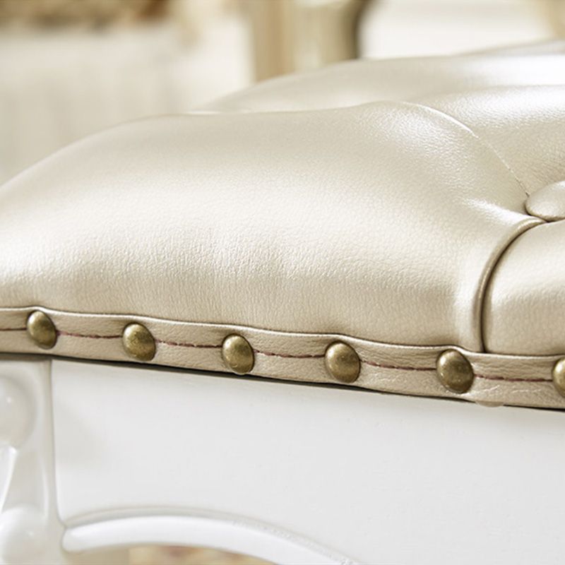 Mid-Century Modern Ottoman Faux Leather Tufted Upholstered Nailhead Trim Rectangle Ottoman