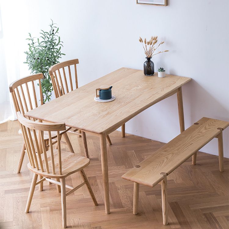 Mesa de comedor de madera rectangular en la naturaleza Mesa de madera de ceniza moderna con 4 patas