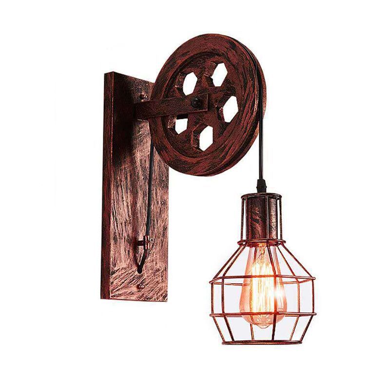 American Retro Industrial Style Pulley Sconce Wall Light Metal 1 Light Sconces