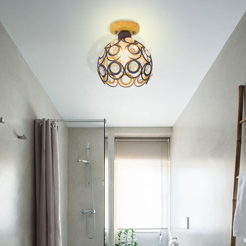 1 Head Pink/Green/Gray Flush Mount Lighting with Global Metal Lampshade Nordic Flush Mount Lamp for Foyer